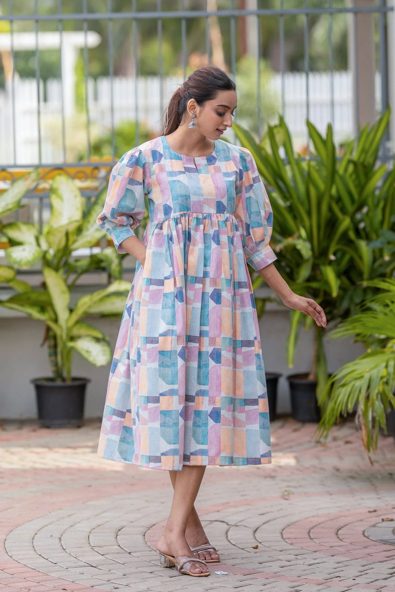 Pastel Mosaic Cotton Linen Dress - Hello June