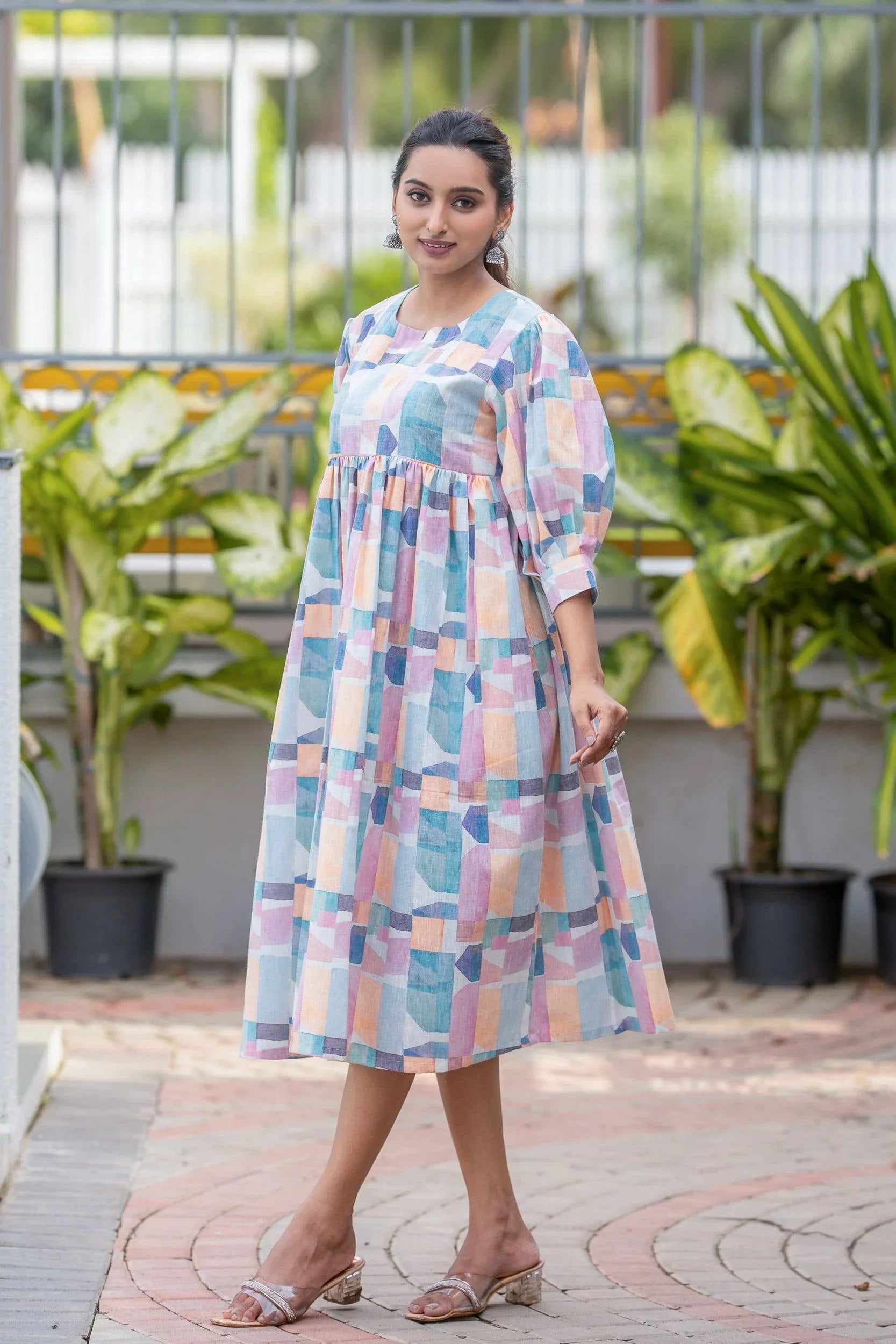 Pastel Mosaic Cotton Linen Dress - Label Xari