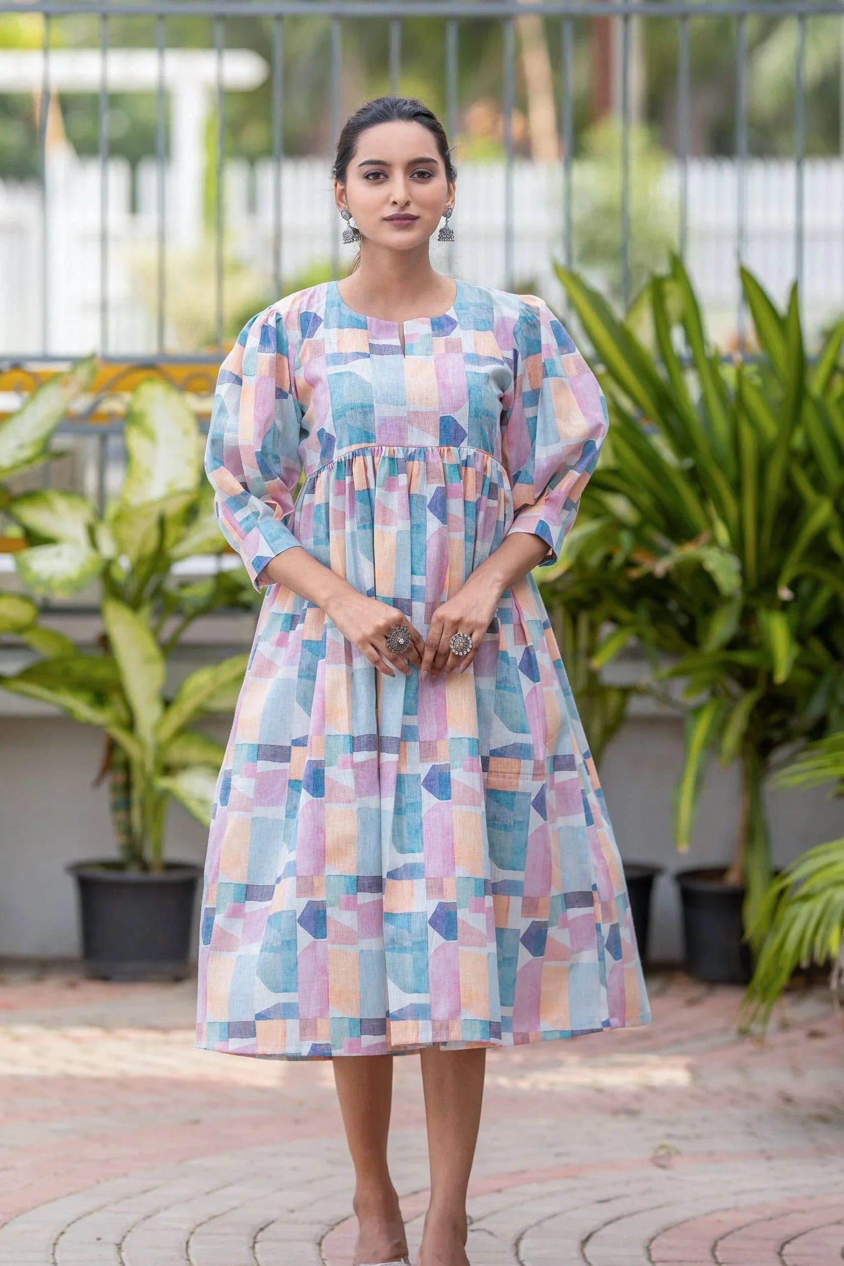 Pastel Mosaic Cotton Linen Dress - Hello June