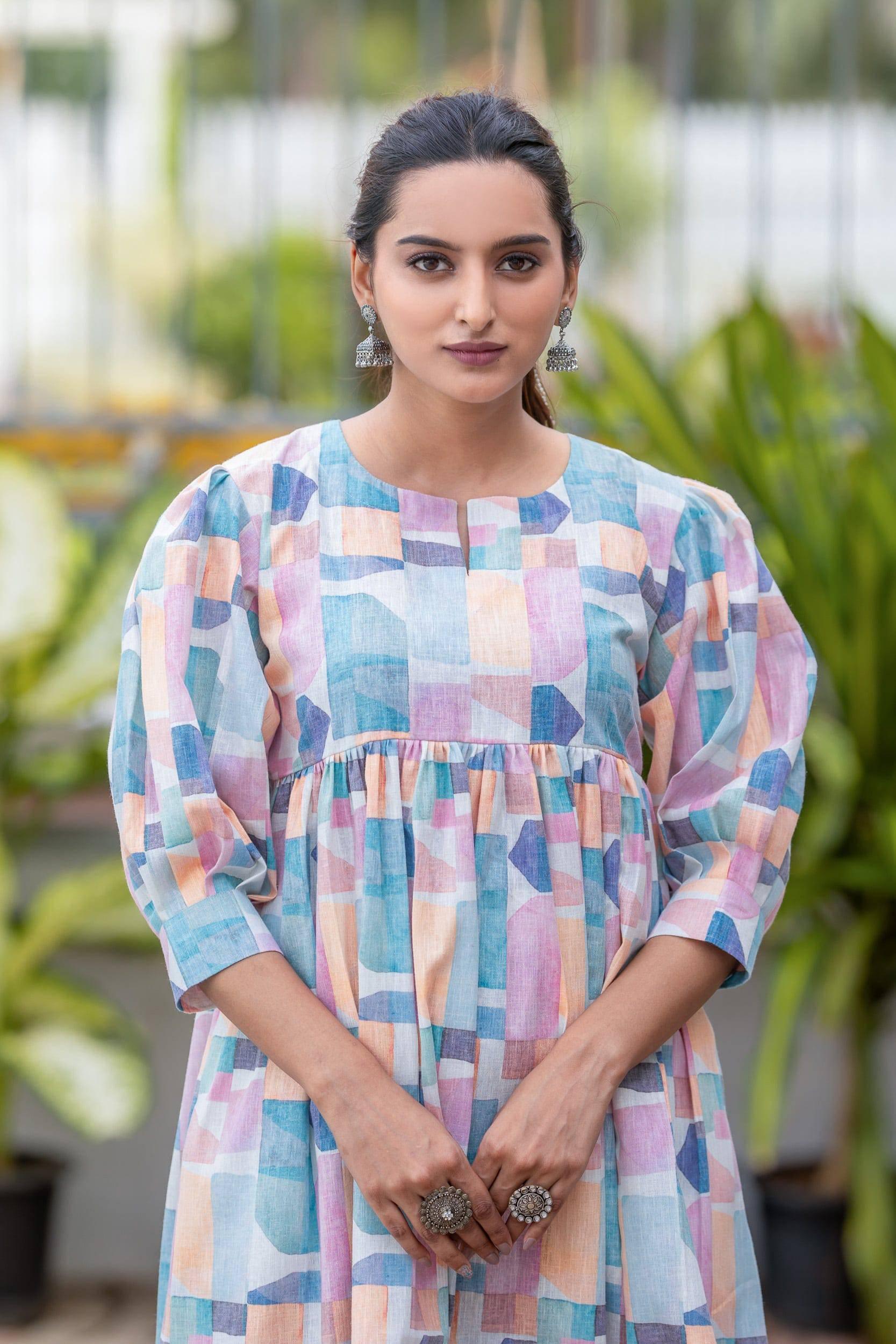 Pastel Mosaic Cotton Linen Dress - Hello June