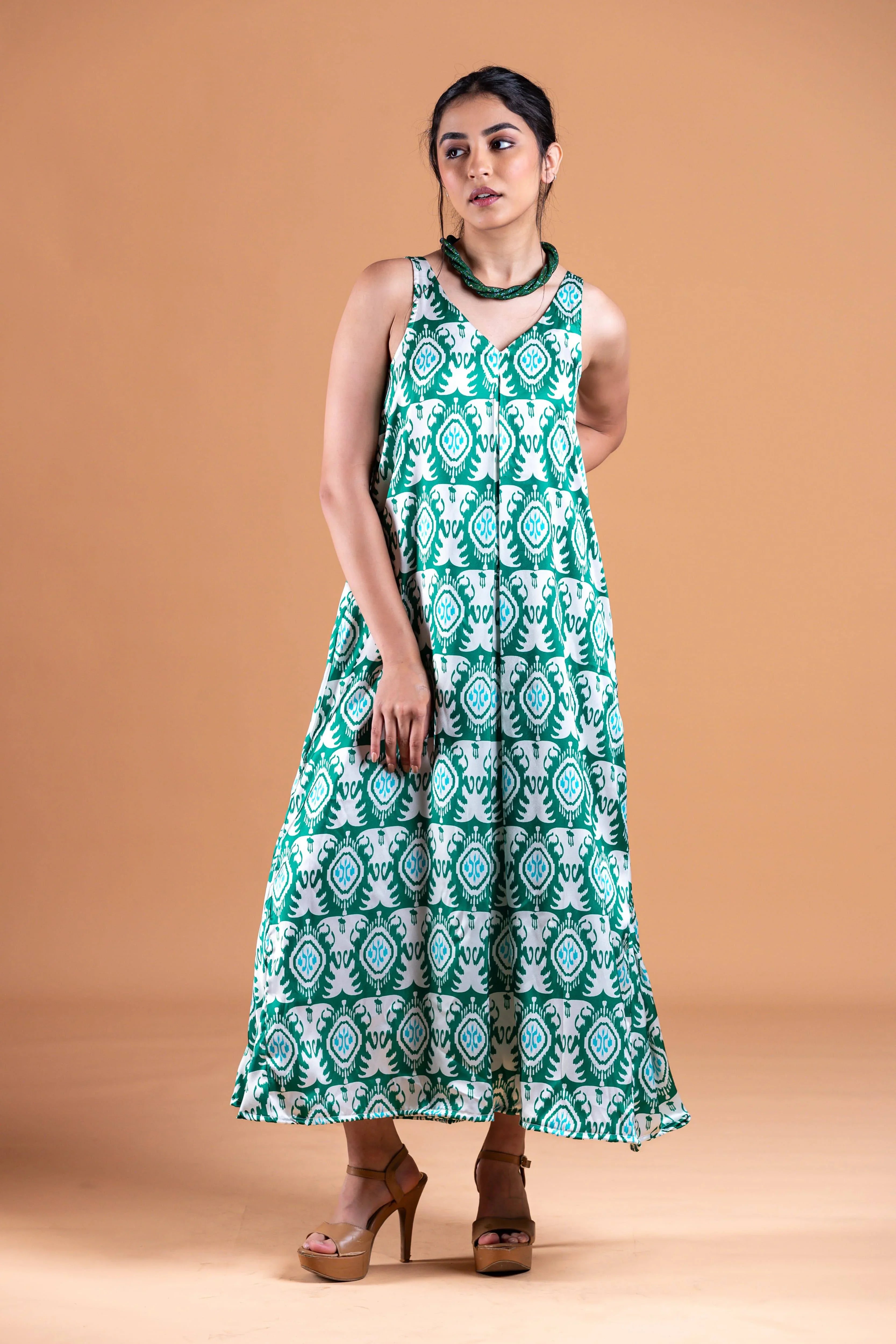 Sia Green Ikat Dress - Label Xari