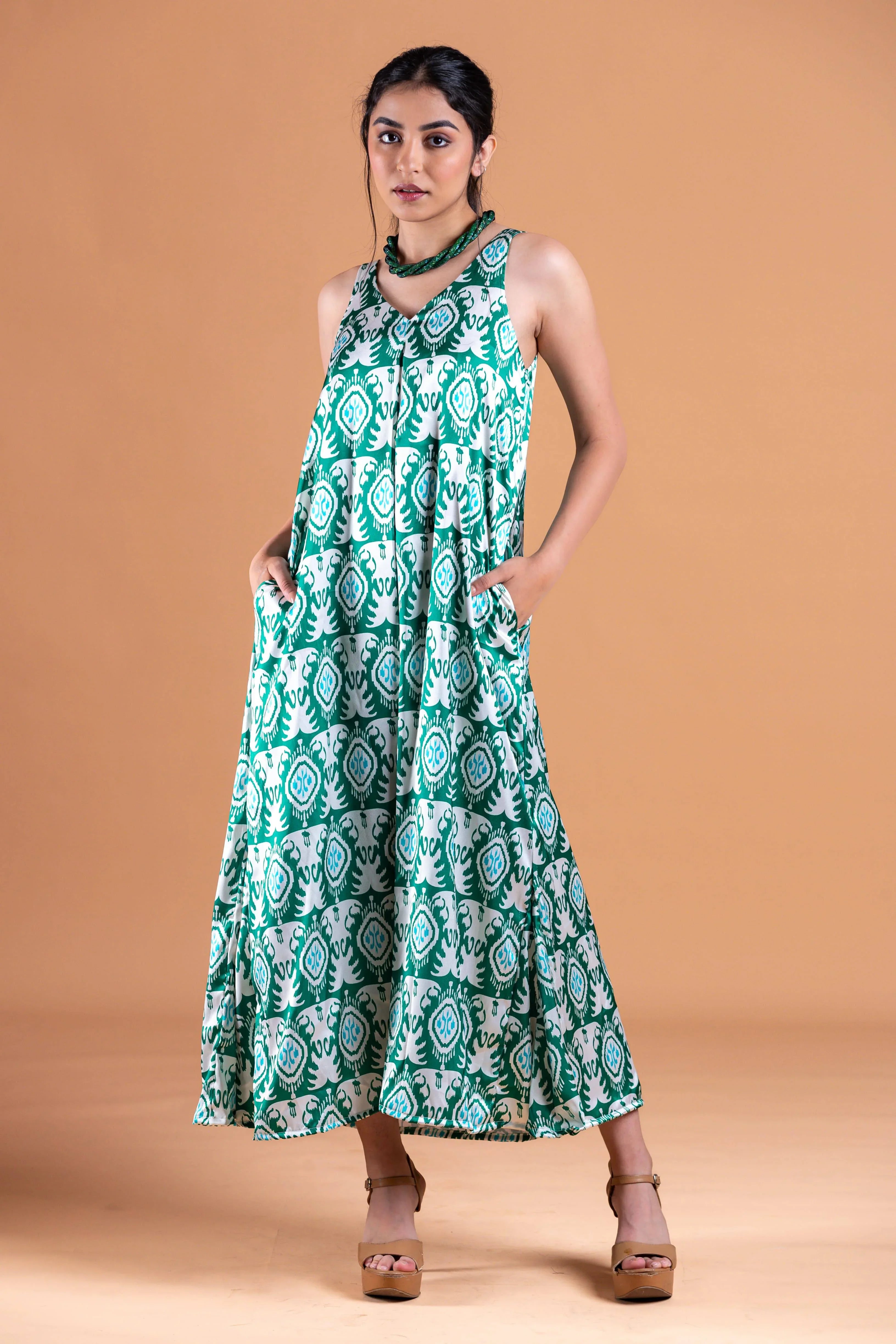 Sia Green Ikat Dress - Label Xari