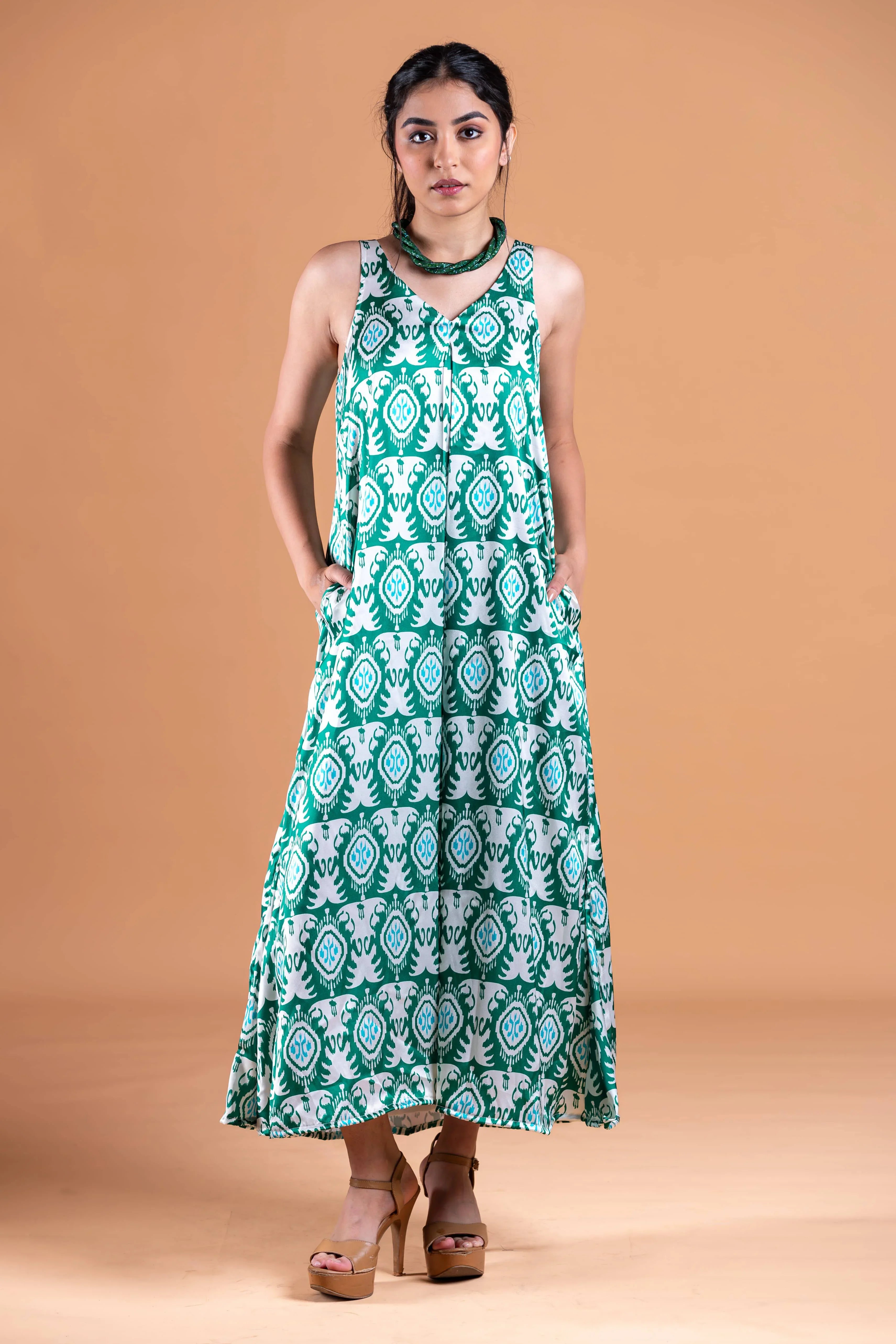 Sia Green Ikat Dress - Label Xari