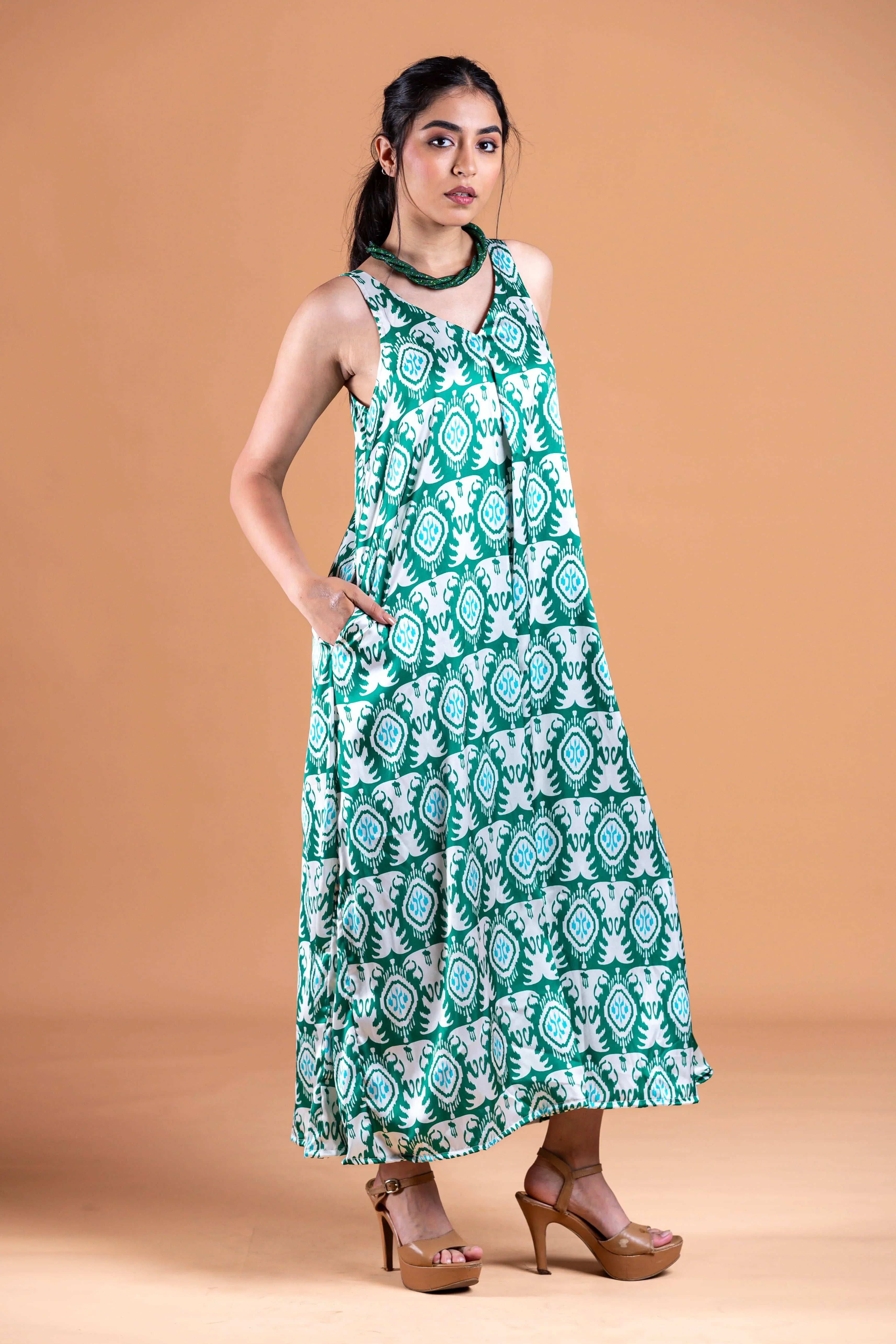 Sia Green Ikat Dress - Label Xari
