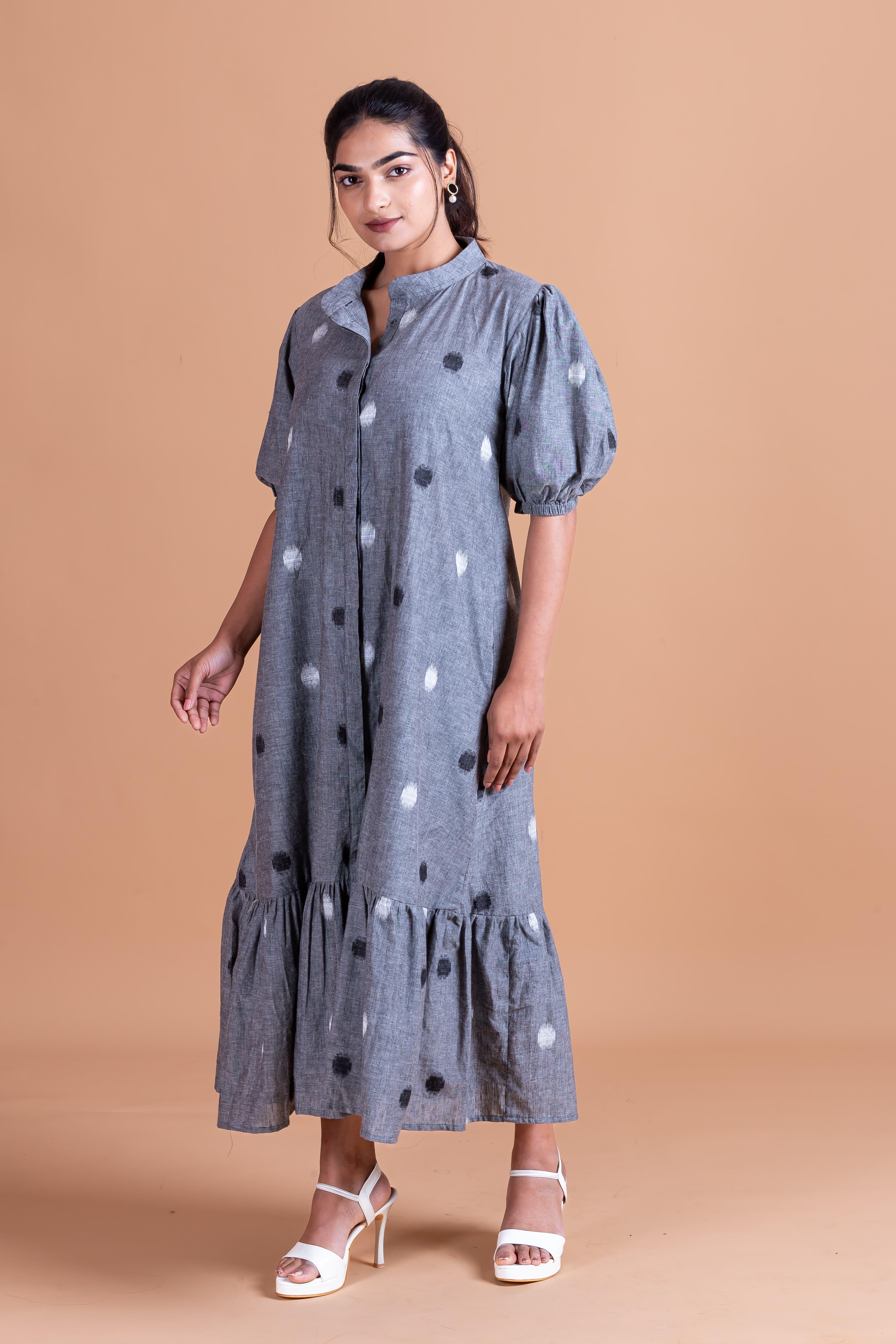 Siara Ikat Denim Dress - Grey - Label Xari