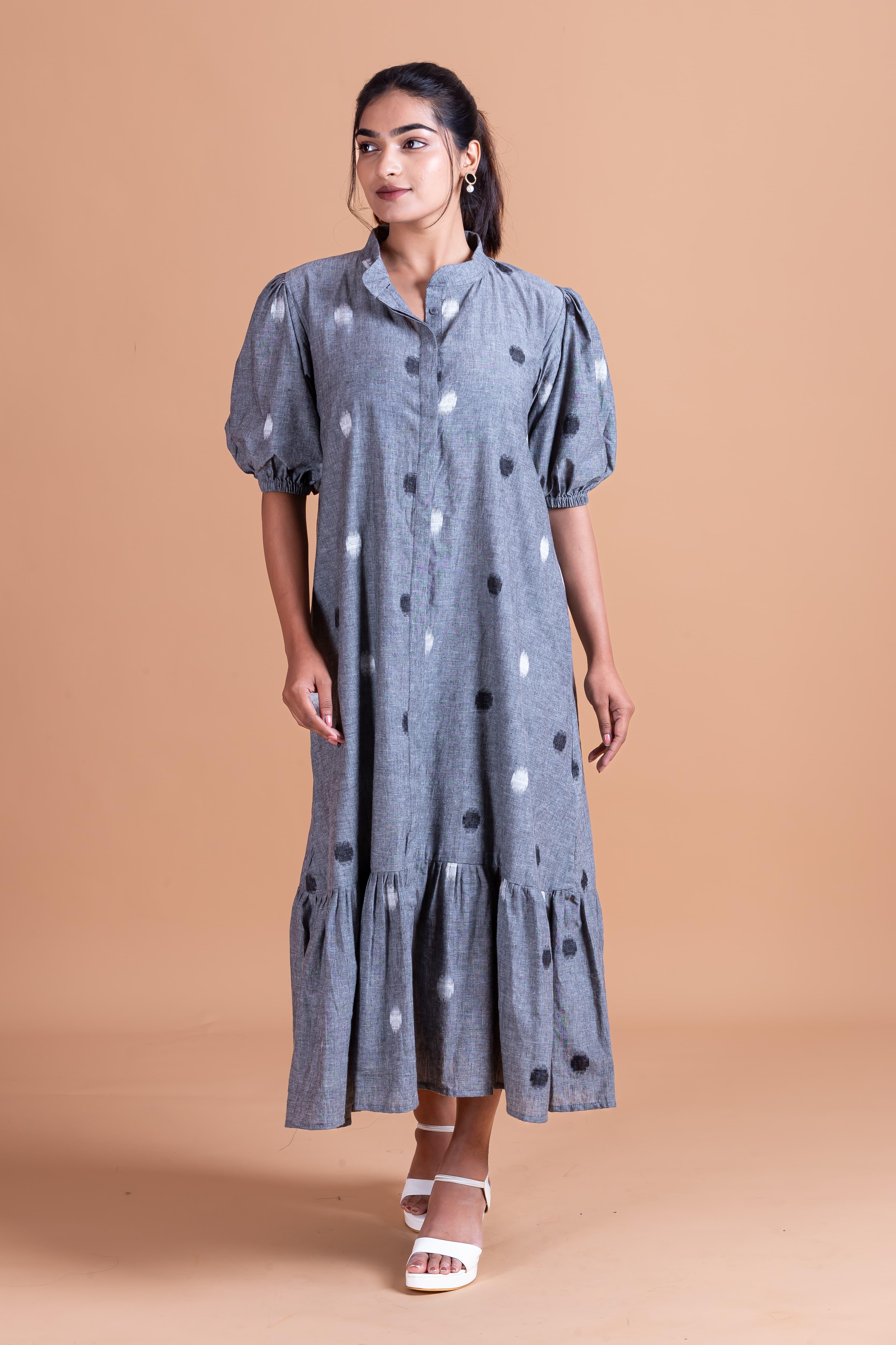Siara Ikat Denim Dress - Grey - Label Xari