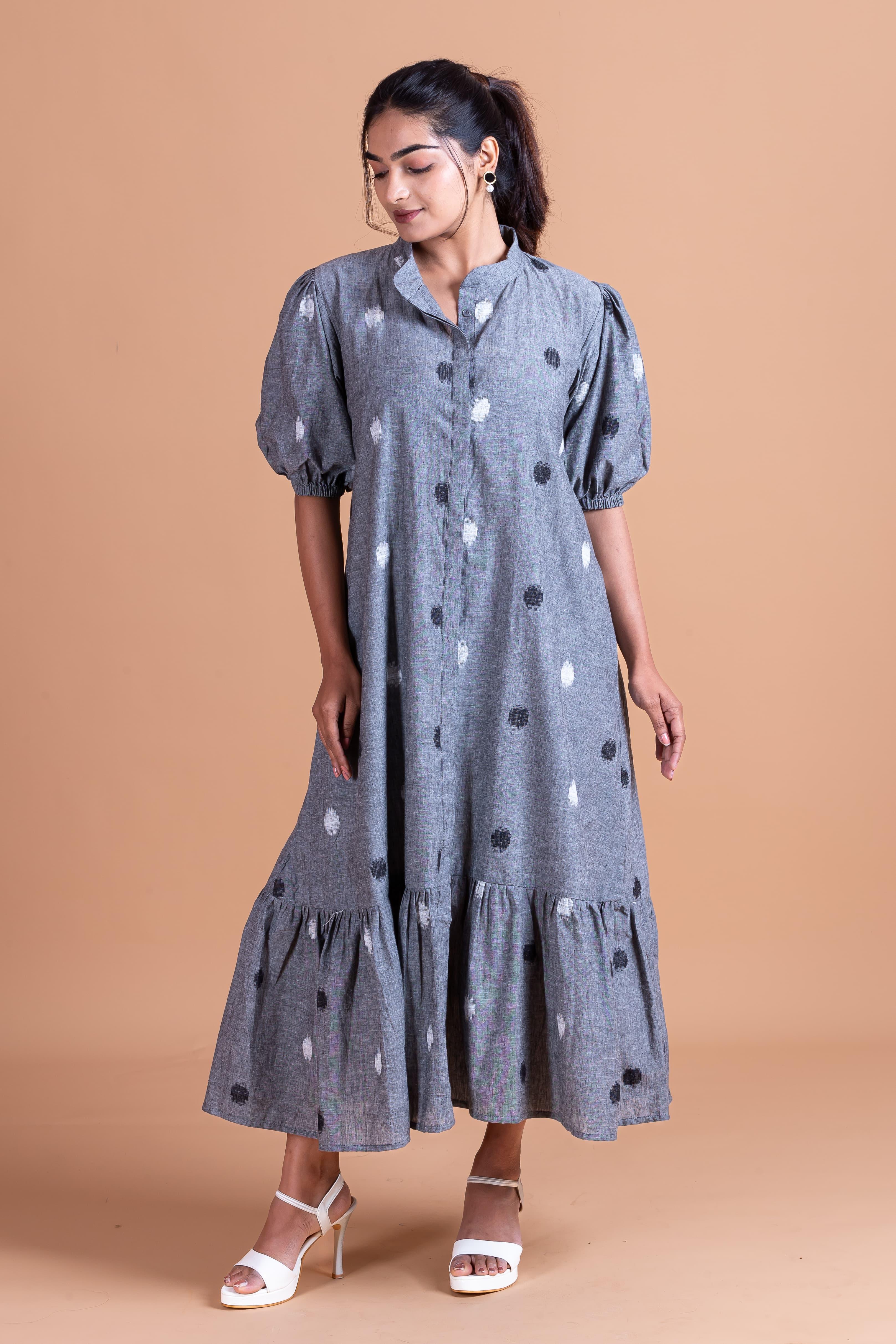 Siara Ikat Denim Dress - Grey - Label Xari