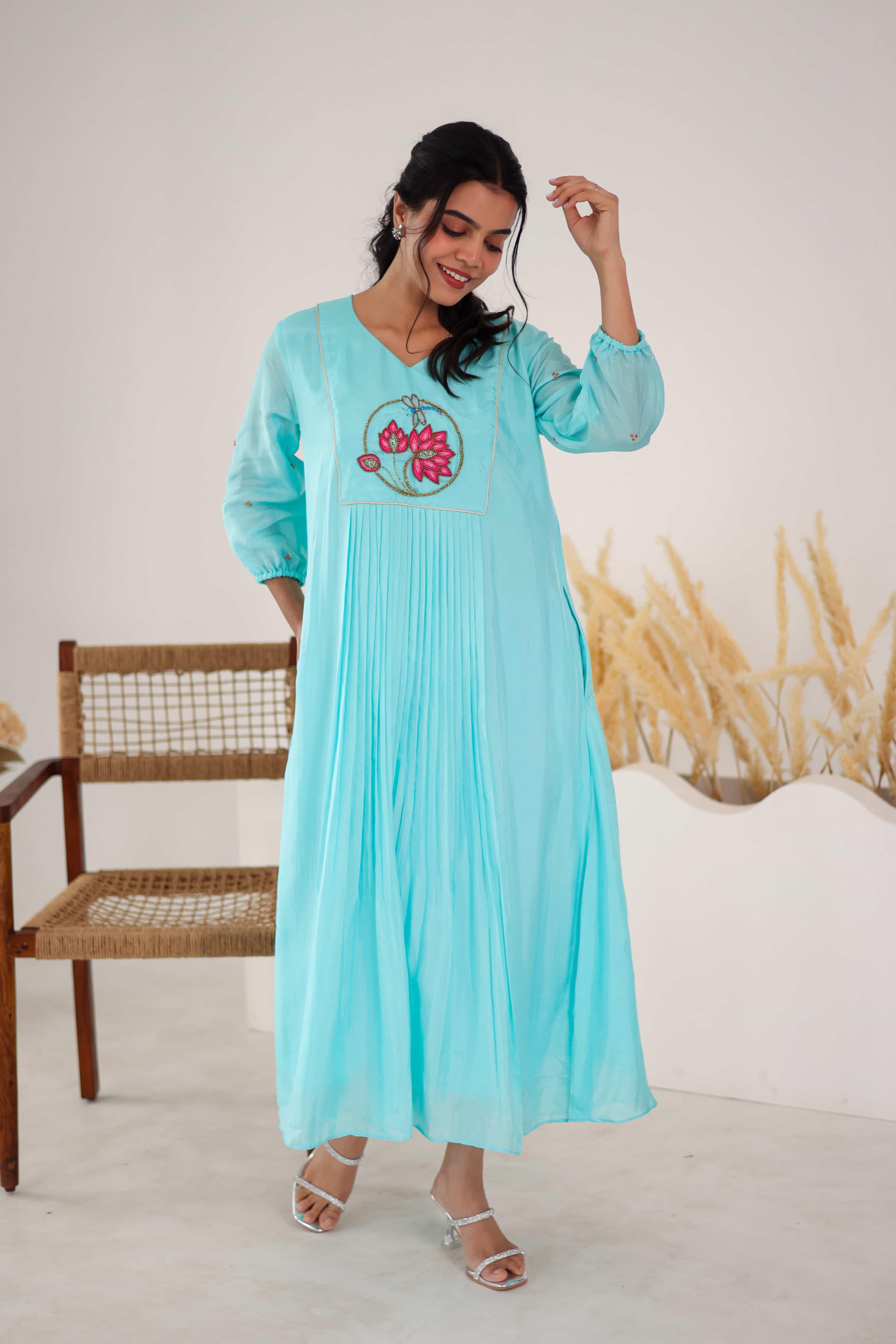 Uppada Silk Dress - Blue - Hello June
