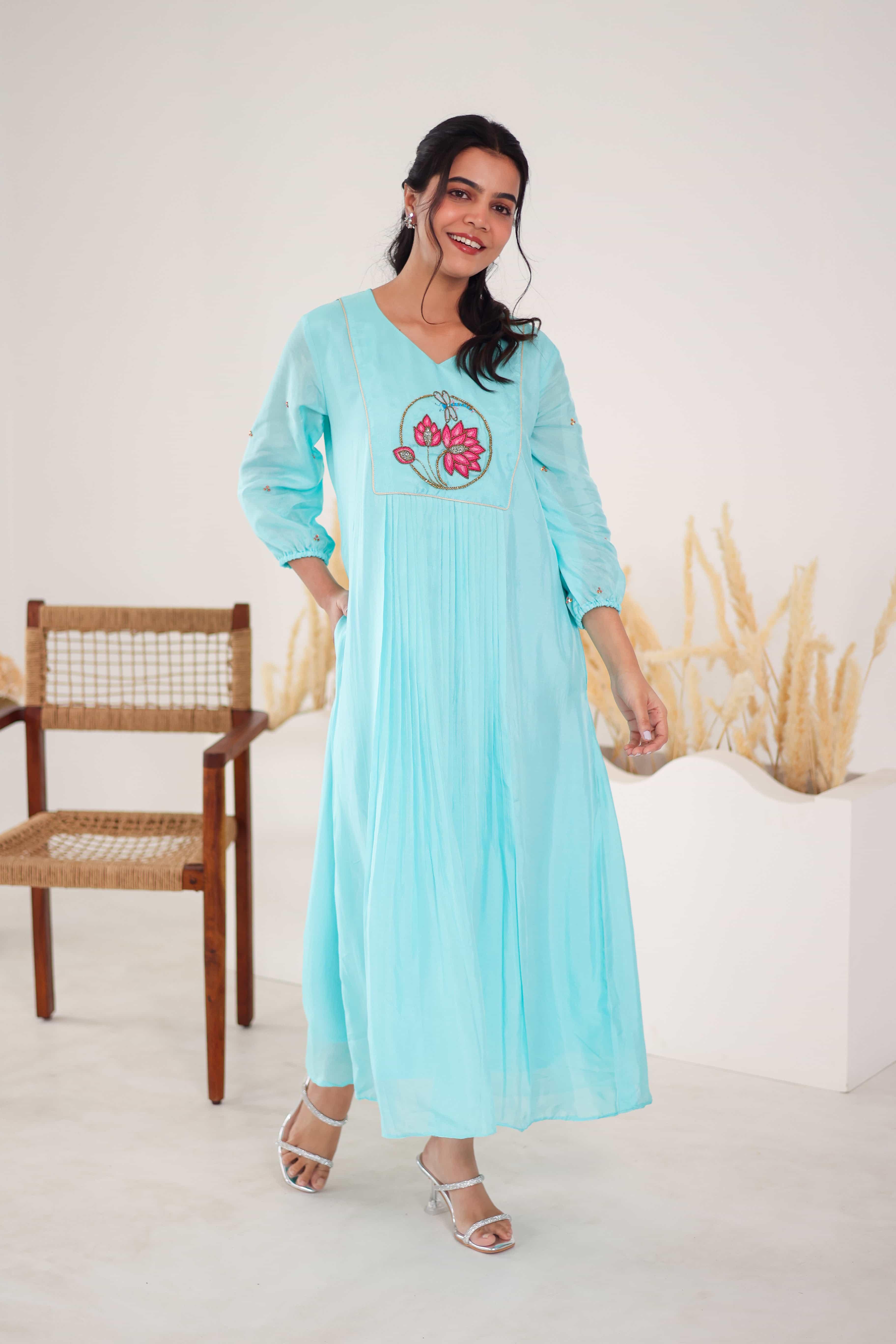 Uppada Silk Dress - Blue - Hello June
