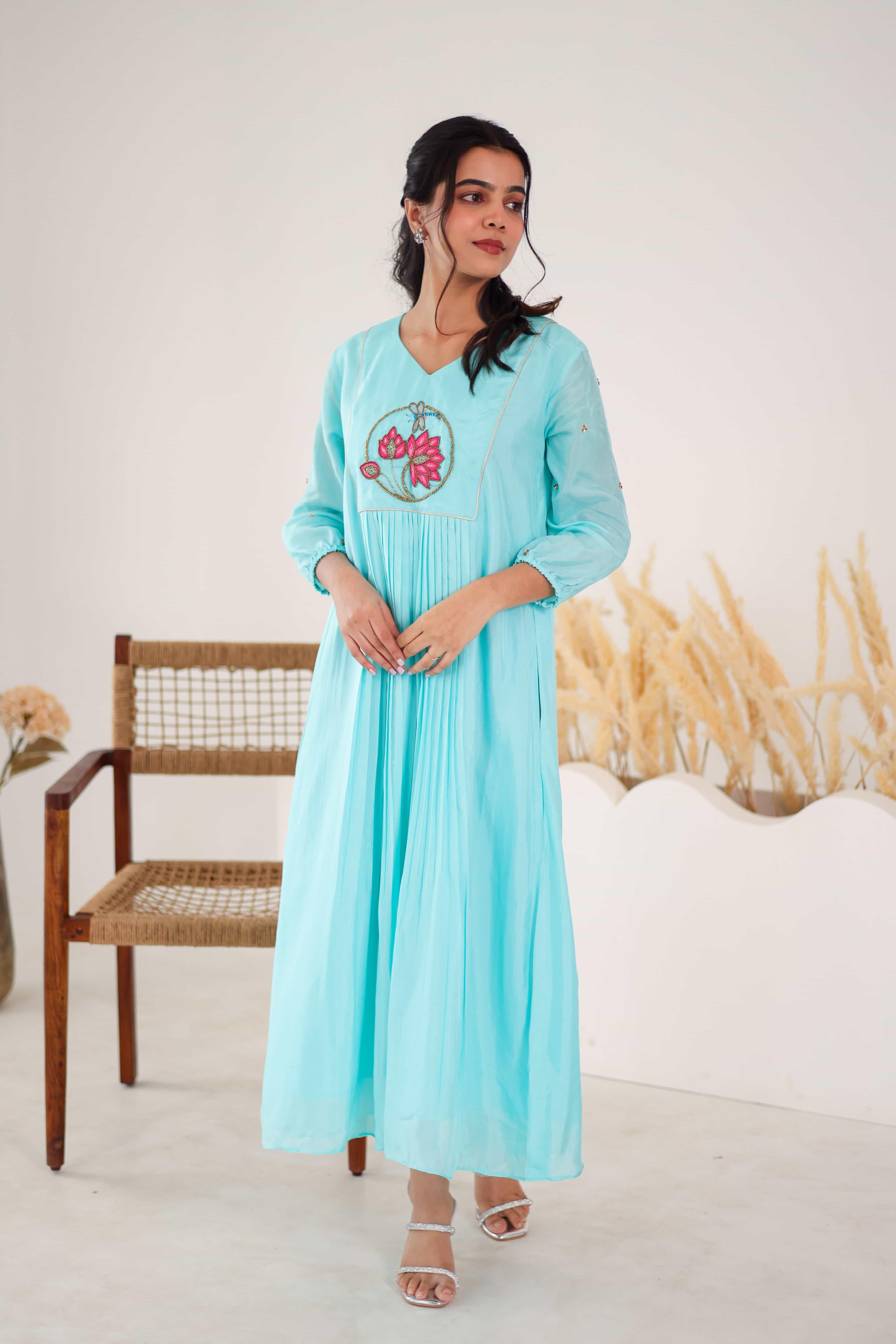 Uppada Silk Dress - Blue - Hello June