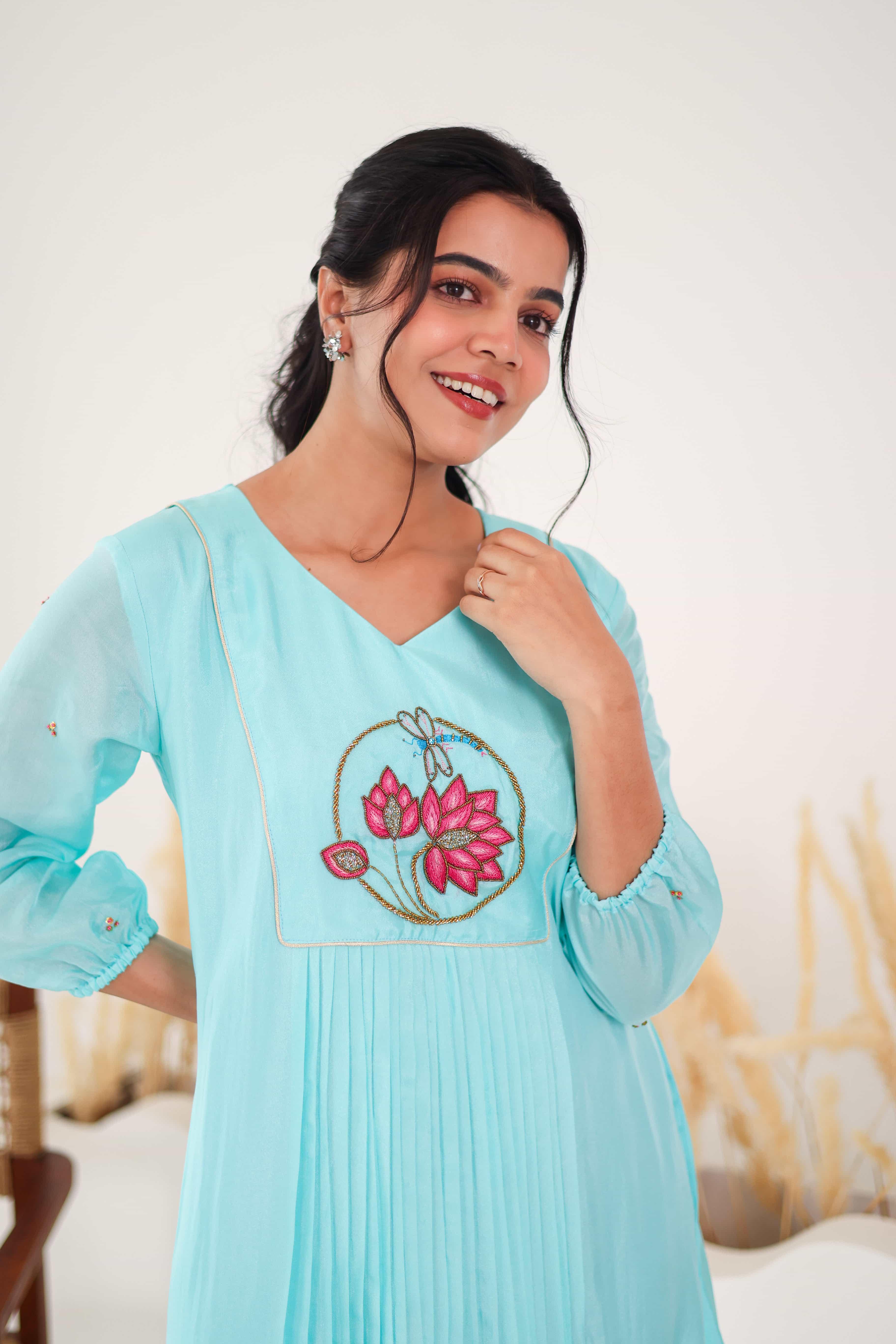 Uppada Silk Dress - Blue - Hello June