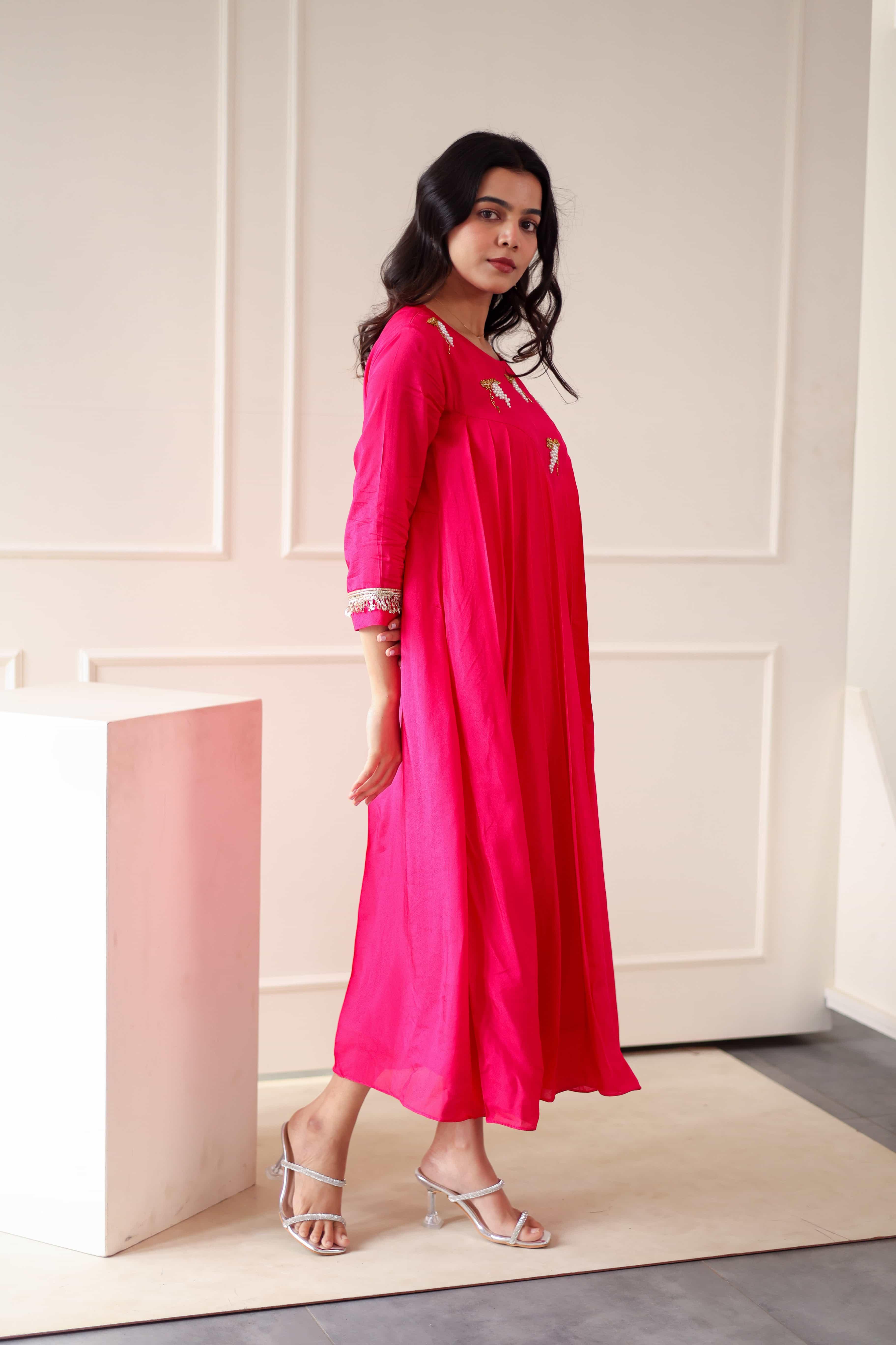 Uppada Silk Dress - Hot pink - Hello June