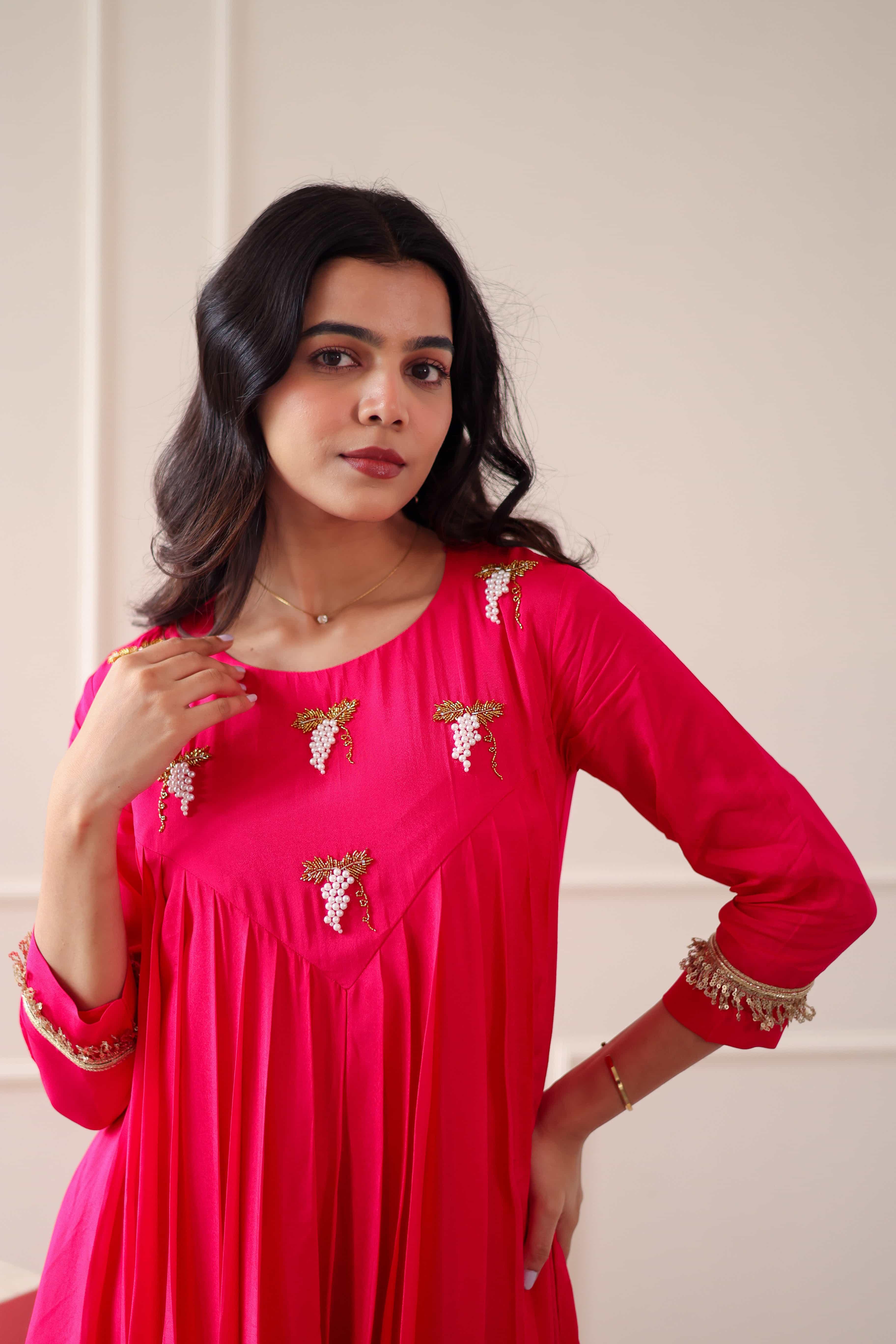 Uppada Silk Dress - Hot pink - Hello June