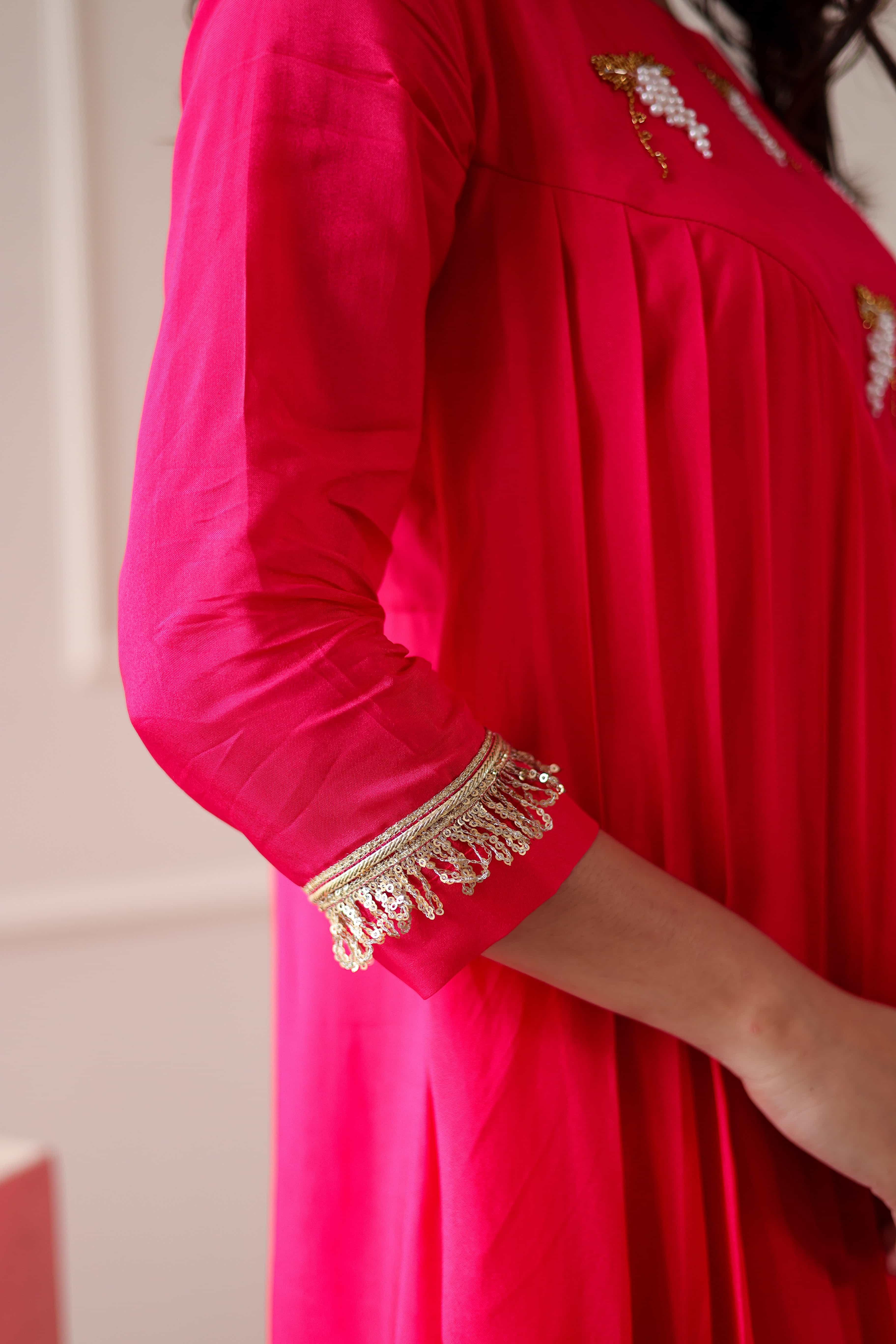Uppada Silk Dress - Hot pink - Hello June