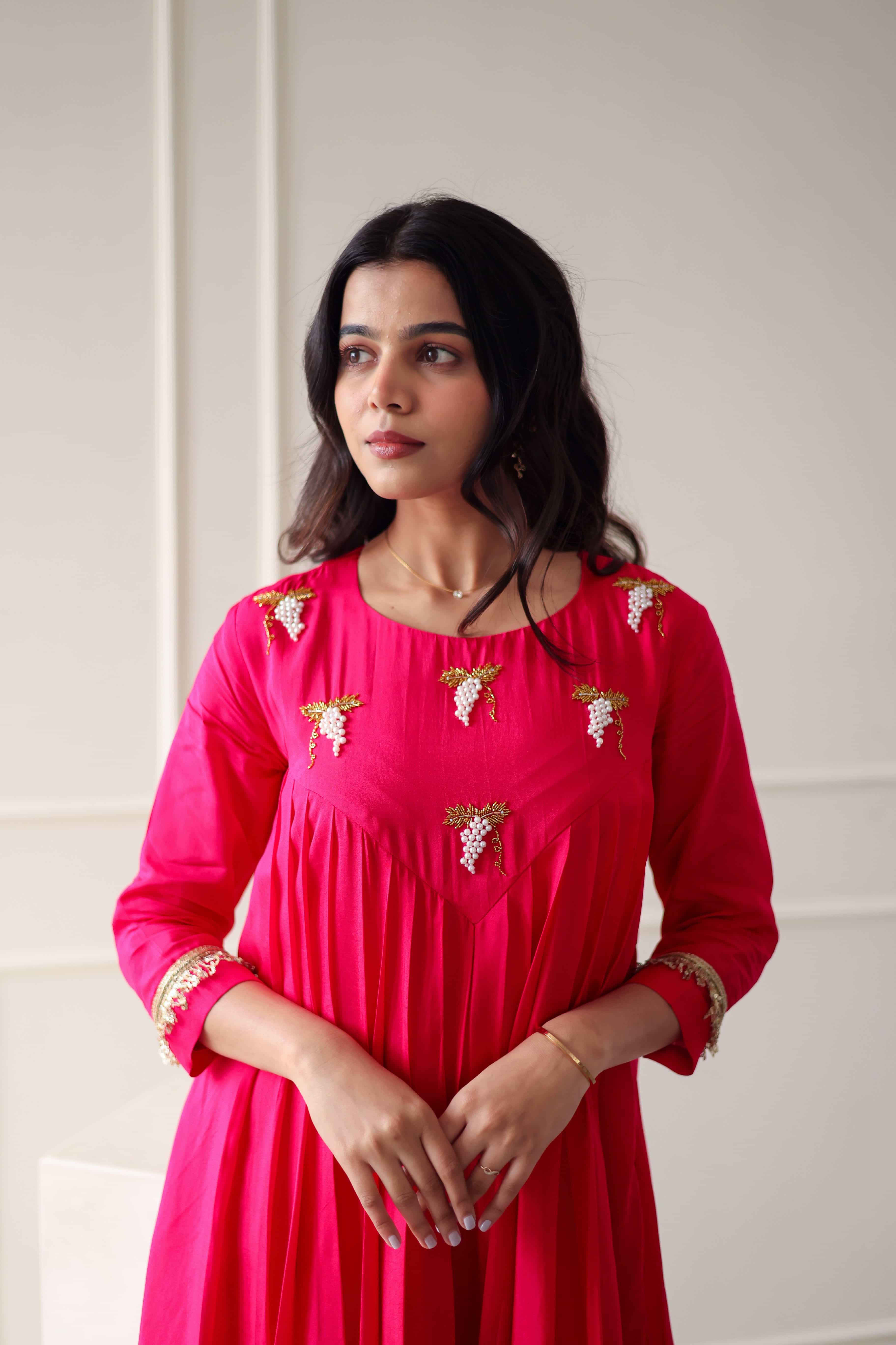 Uppada Silk Dress - Hot pink - Hello June