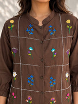 Chocolate Brown Floral Embroidered Co Ord