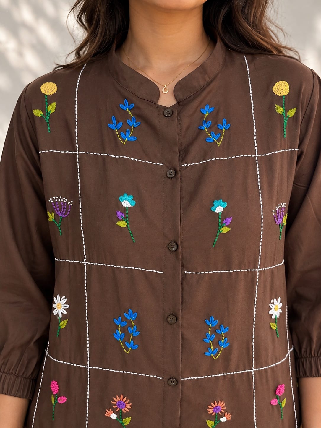 Chocolate Brown Floral Embroidered Co Ord