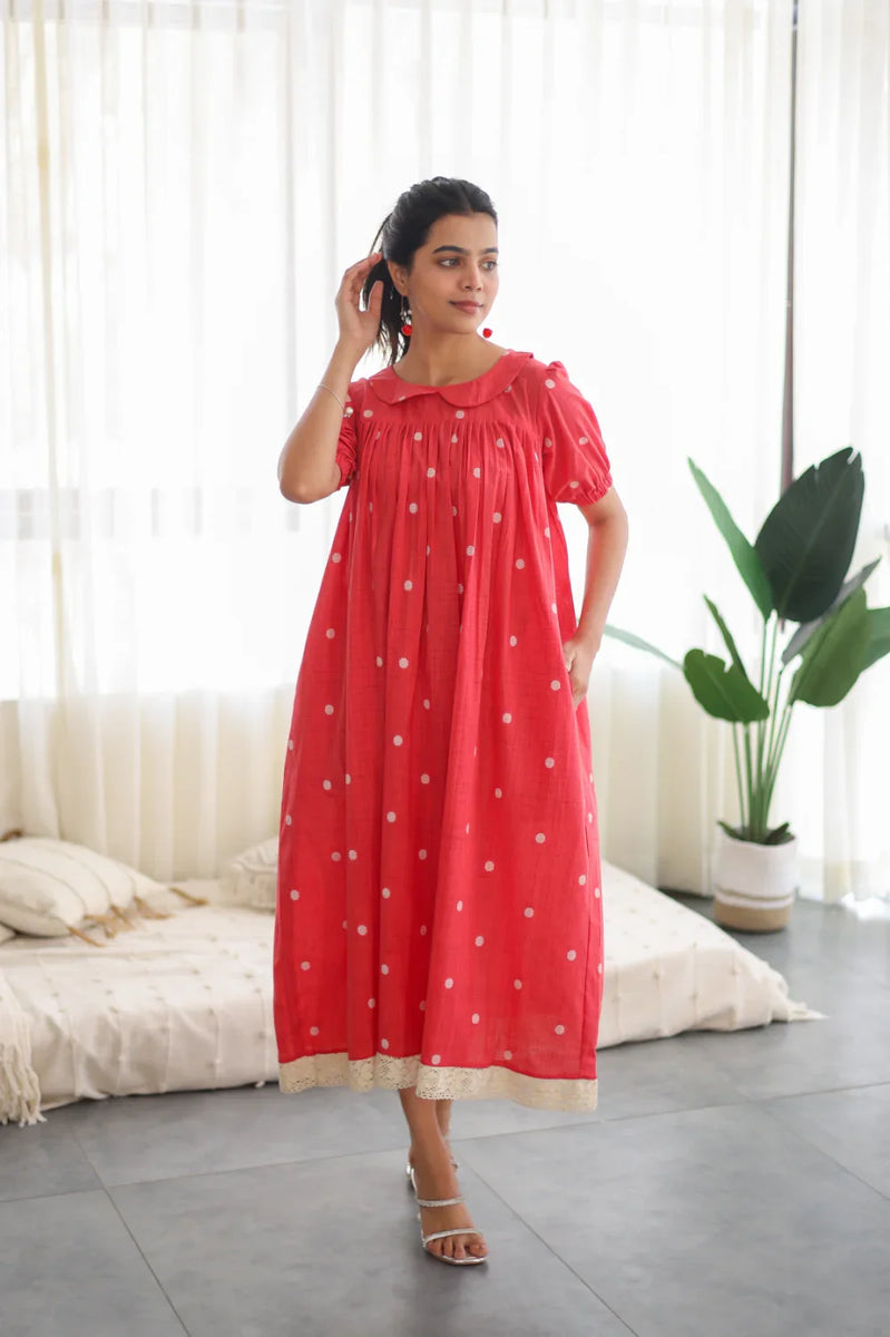 open lace back dress Talia Red Polka Dot Dress