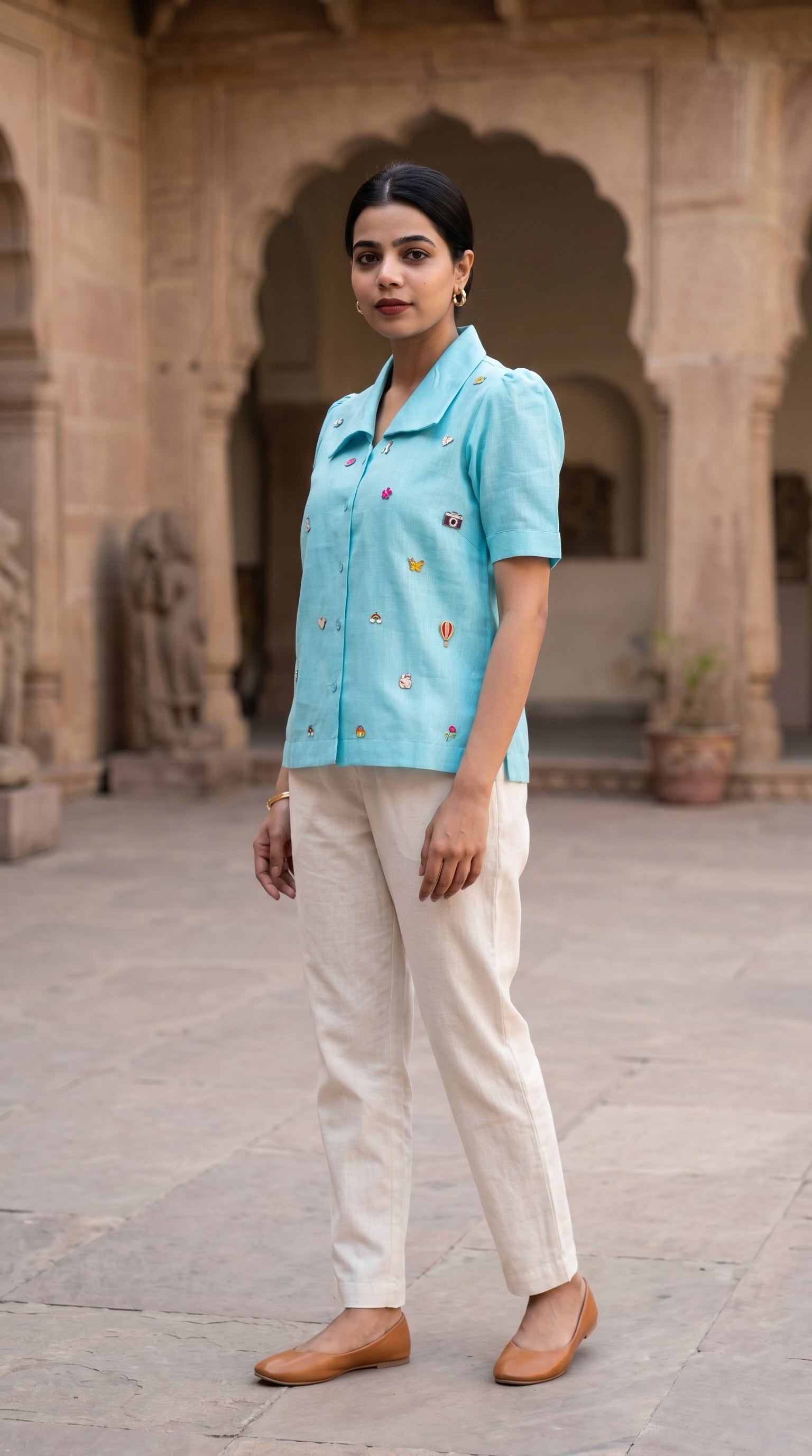 Embroidered Charm Shirt - Blue