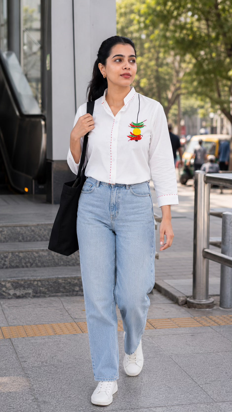 White Cotton Shirt with Chilli Embroidery