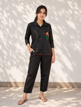 Black Cotton Co-Ord | Marigold Embroidery