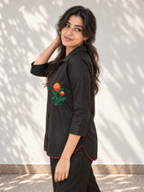 Black Cotton Co-Ord | Marigold Embroidery