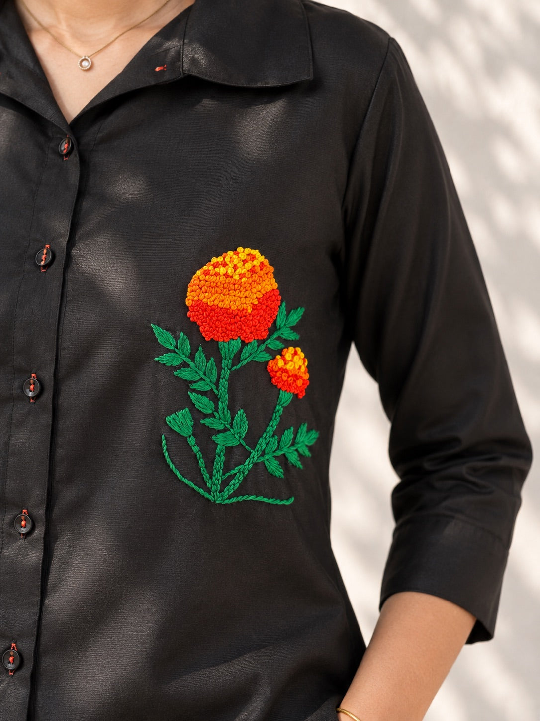 Black Cotton Co-Ord | Marigold Embroidery