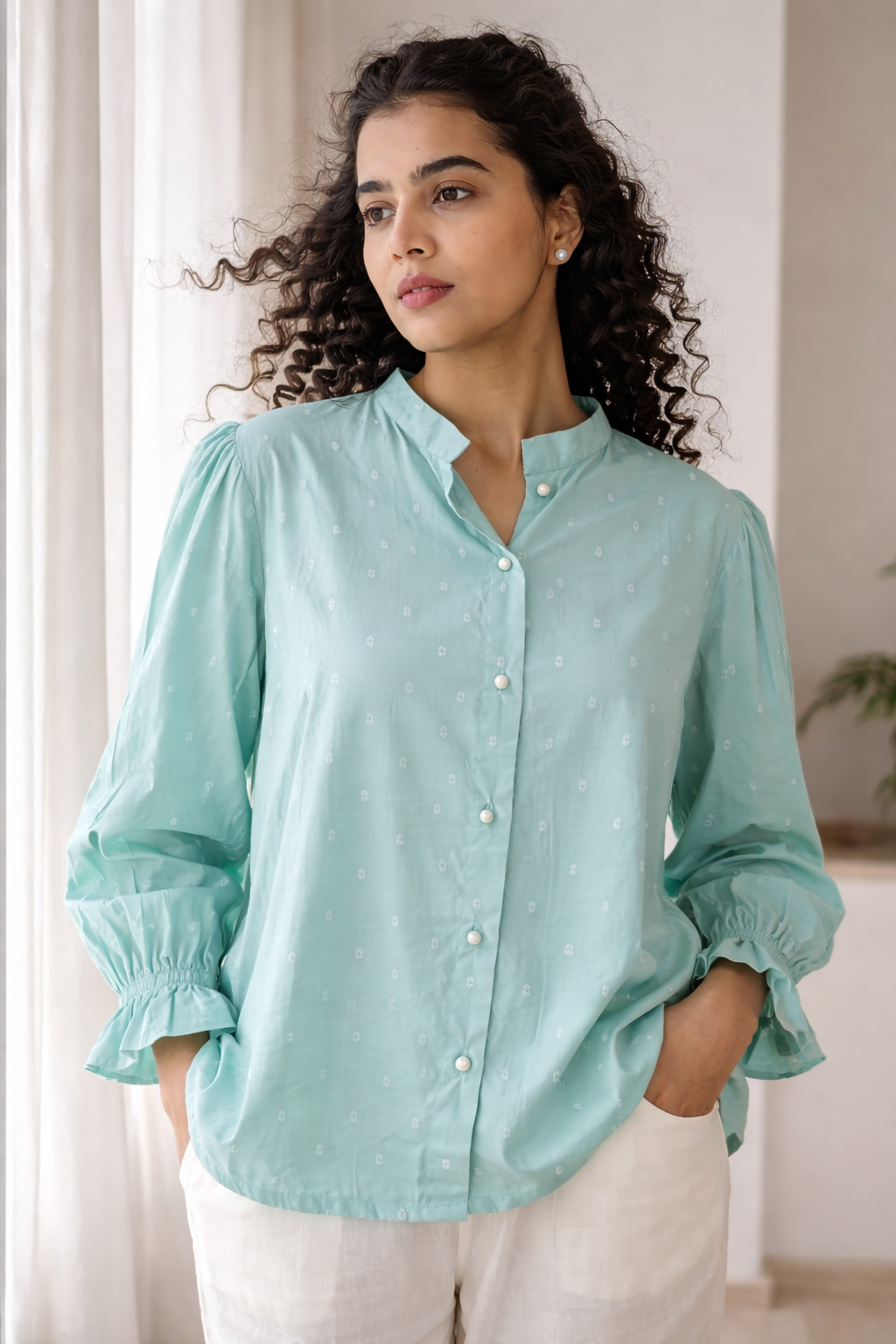 Turquoise Soft Tussar Shirt