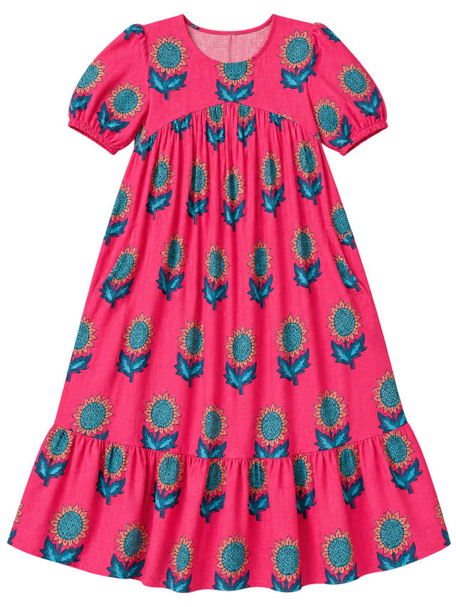 Sunflower Gala Cotton Linen Midi Dress