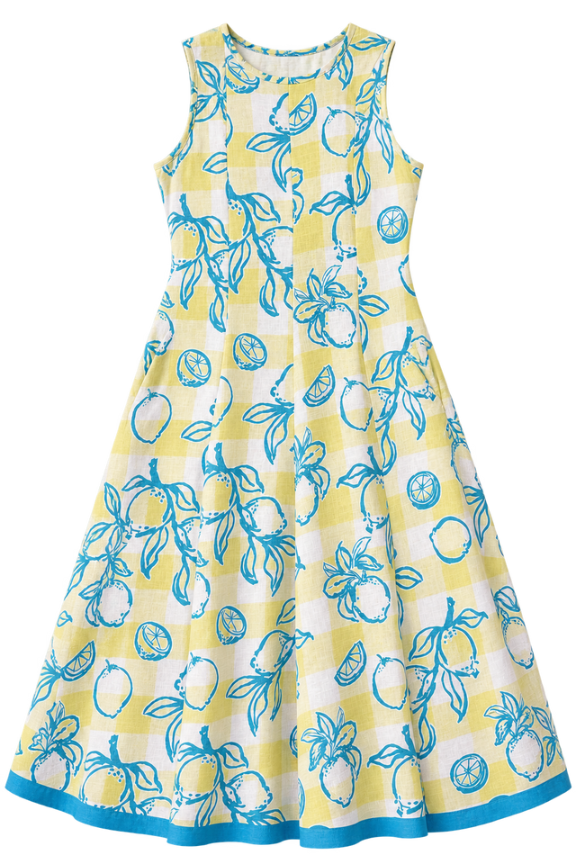Capri Lemon Cotton Linen Midi Dress