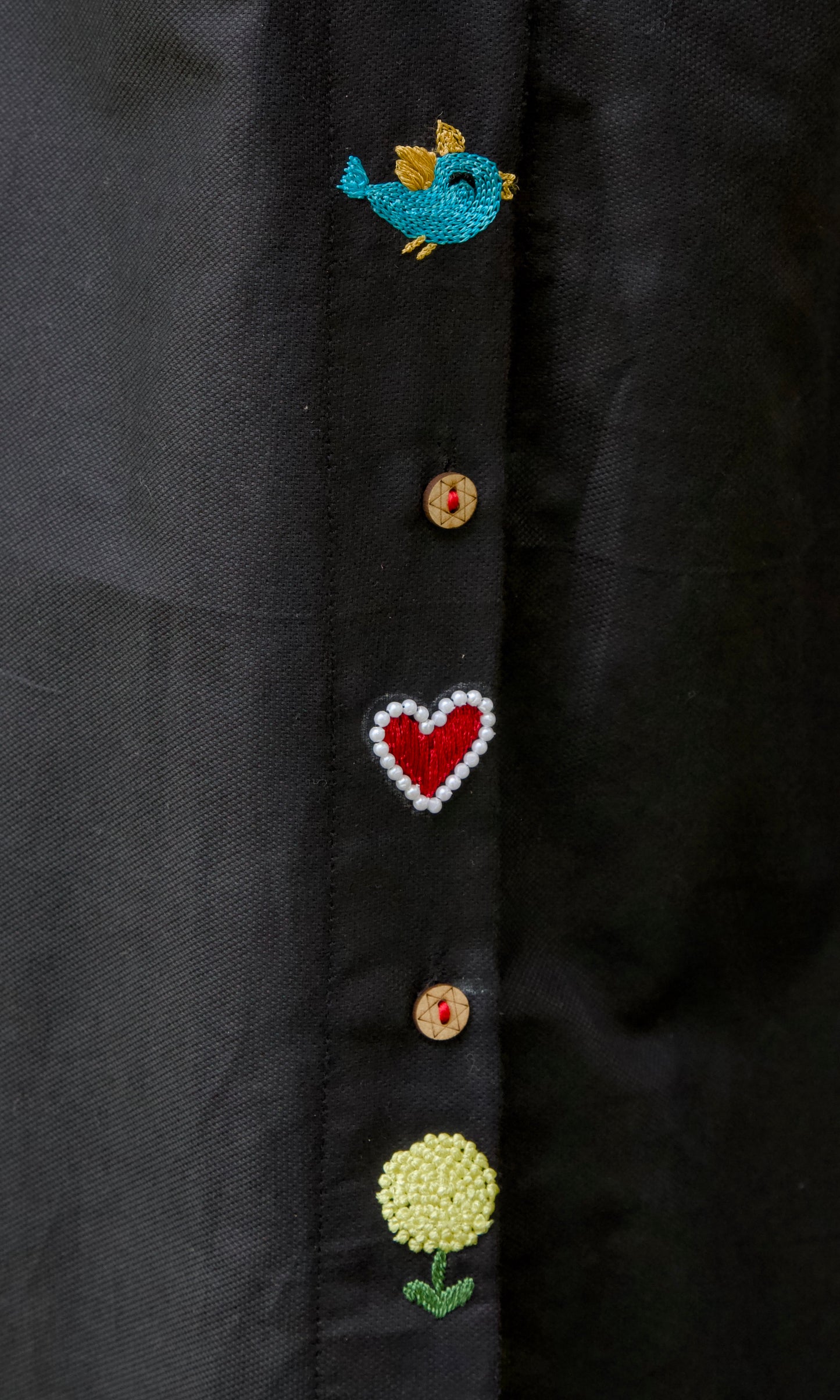 Black Cotton Embroidered A-Line Dress