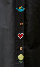 Black Cotton Embroidered A-Line Dress
