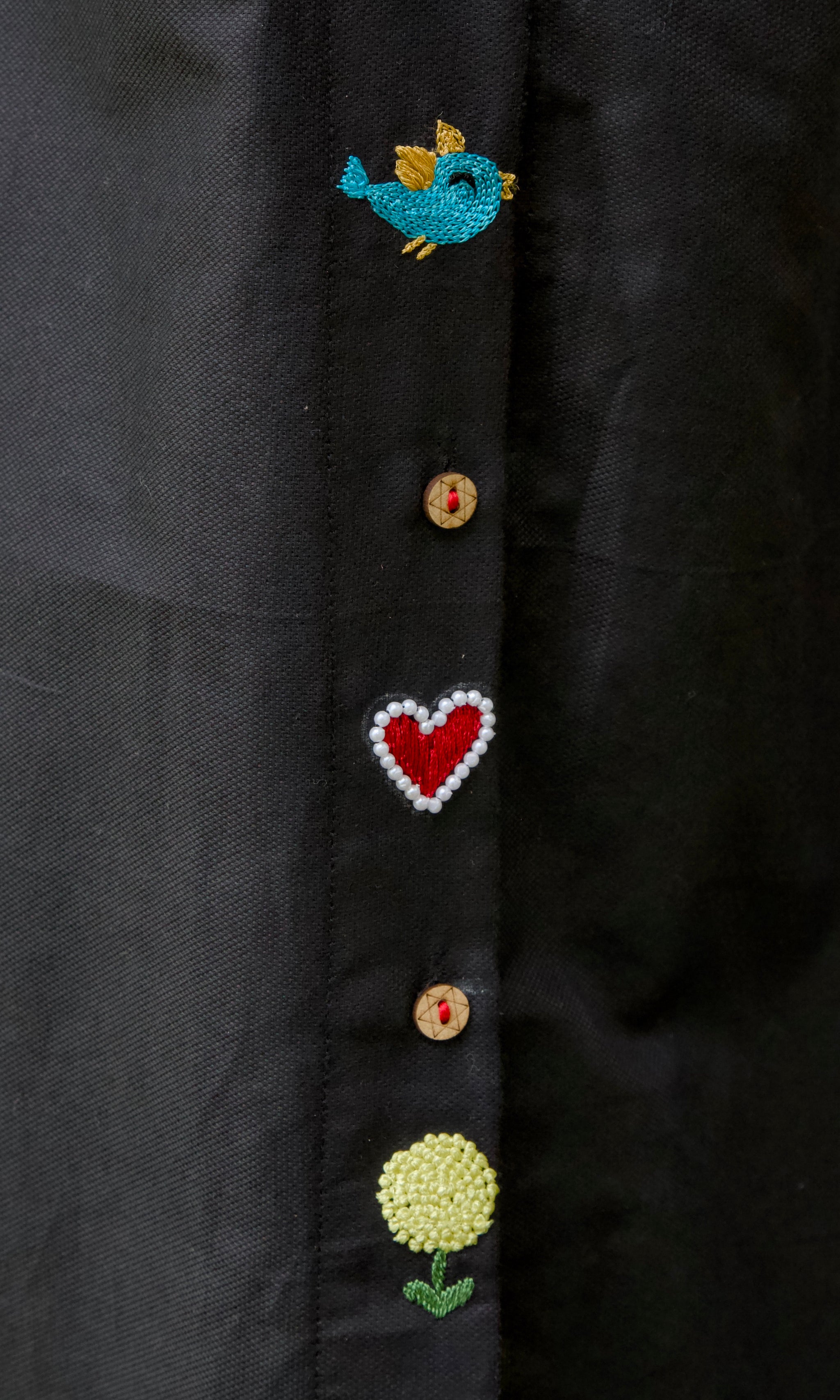 Black Cotton Embroidered A-Line Dress