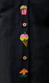 Black Cotton Embroidered A-Line Dress