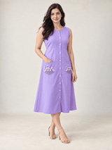 Lavender Embroidered Button-Down Dress