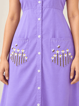 Lavender Embroidered Button-Down Dress