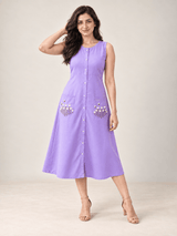 Lavender Embroidered Button-Down Dress
