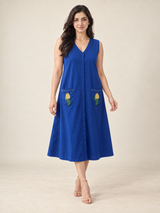Royal Blue Sleeveless V-Neck Midi Dress