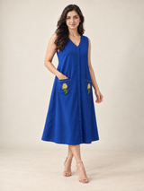 Royal Blue Sleeveless V-Neck Midi Dress
