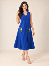 Royal Blue Sleeveless V-Neck Midi Dress
