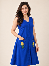 Royal Blue Sleeveless V-Neck Midi Dress
