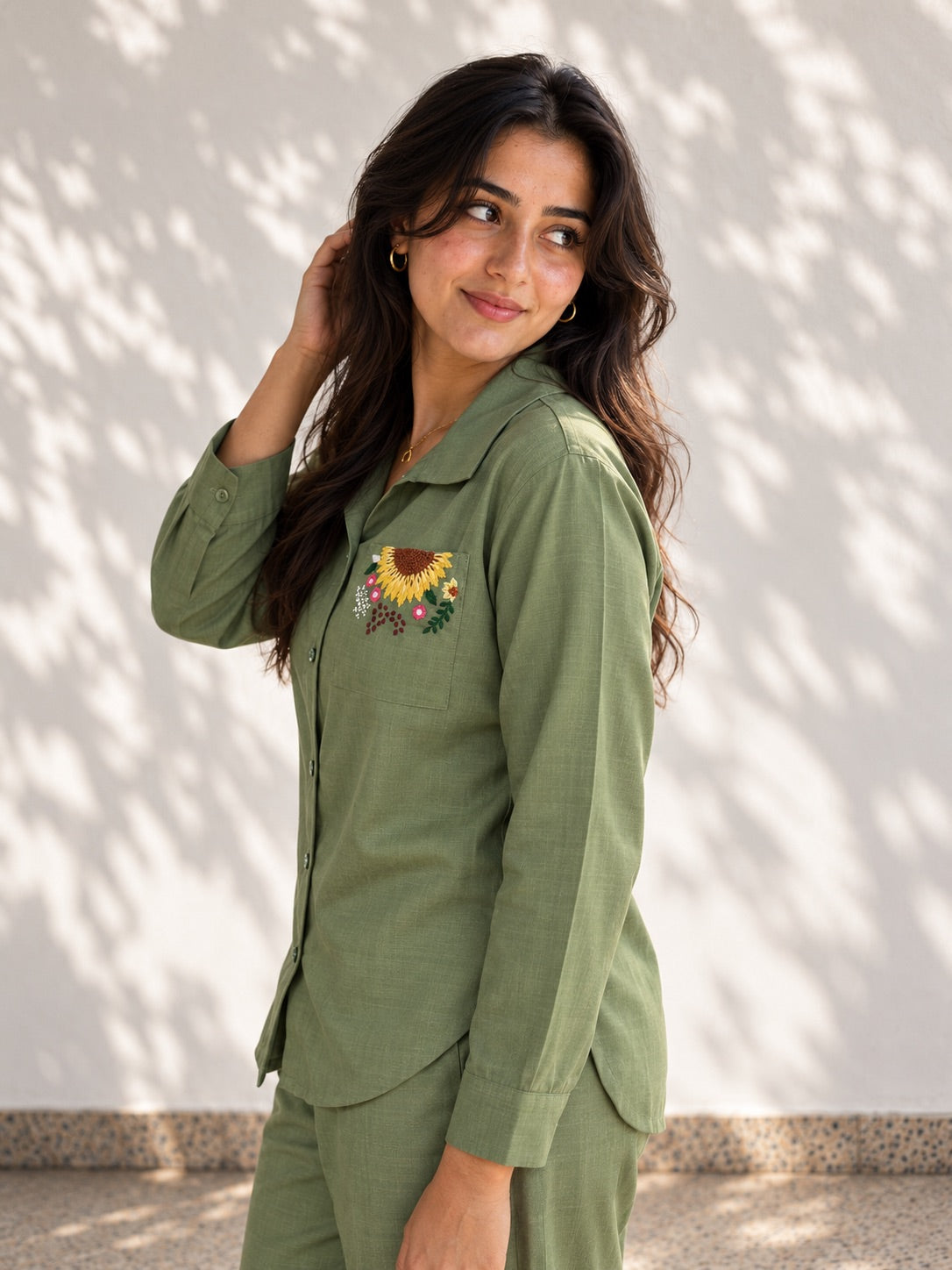 Fall Green Embroidered Co-Ord