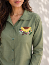 Fall Green Embroidered Co-Ord