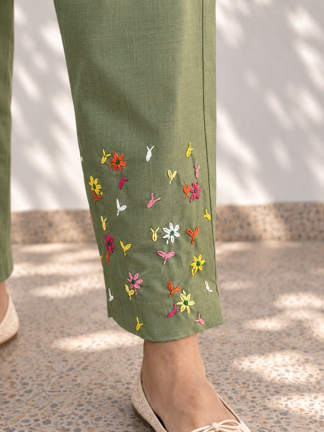 Fall Green Embroidered Co-Ord