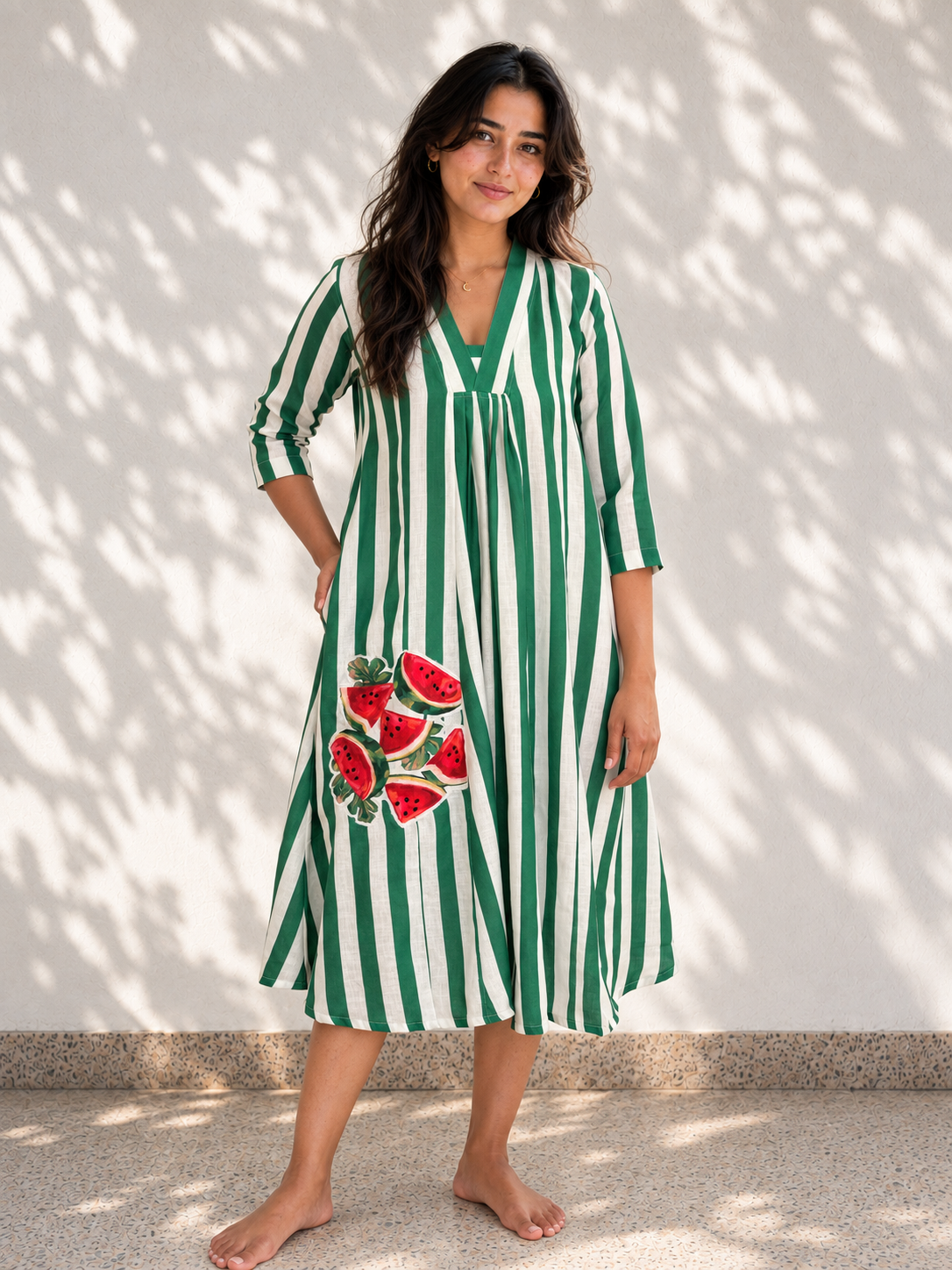 Watermelon Wave Linen Dress