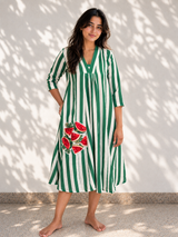 Watermelon Wave Linen Dress