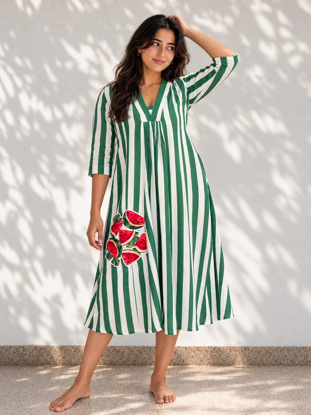 Watermelon Wave Linen Dress
