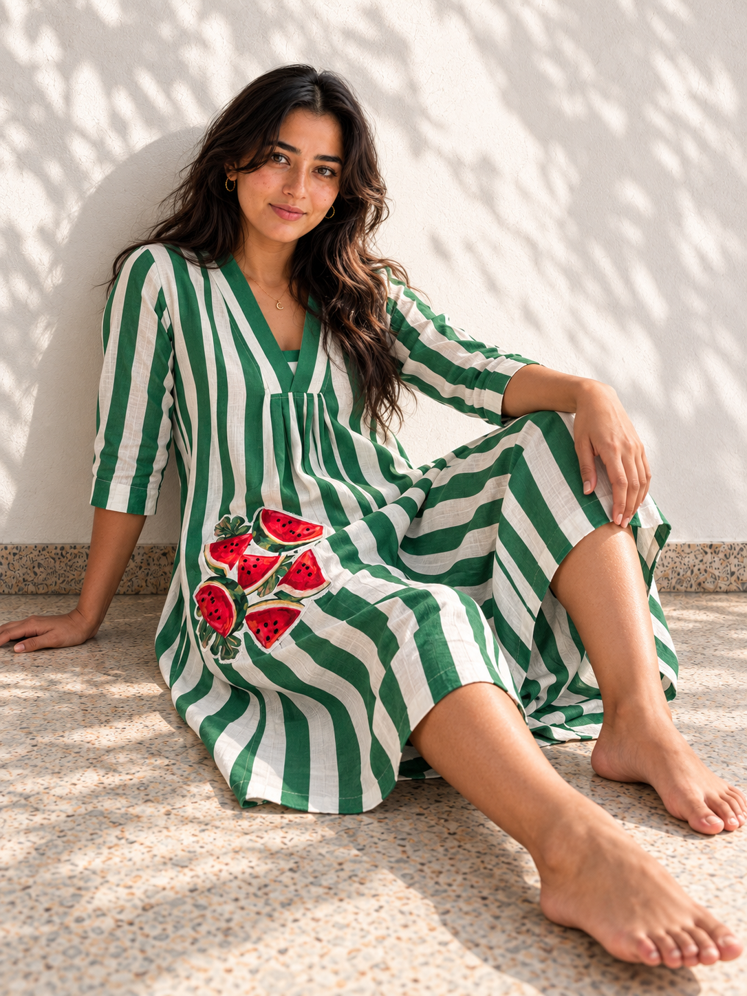 Watermelon Wave Linen Dress