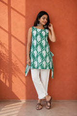 Green Tiger Print Cotton Short Kurti