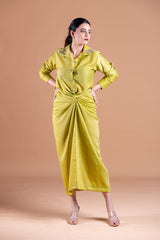 Green Chanderi Shirt & Wrap Skirt Set